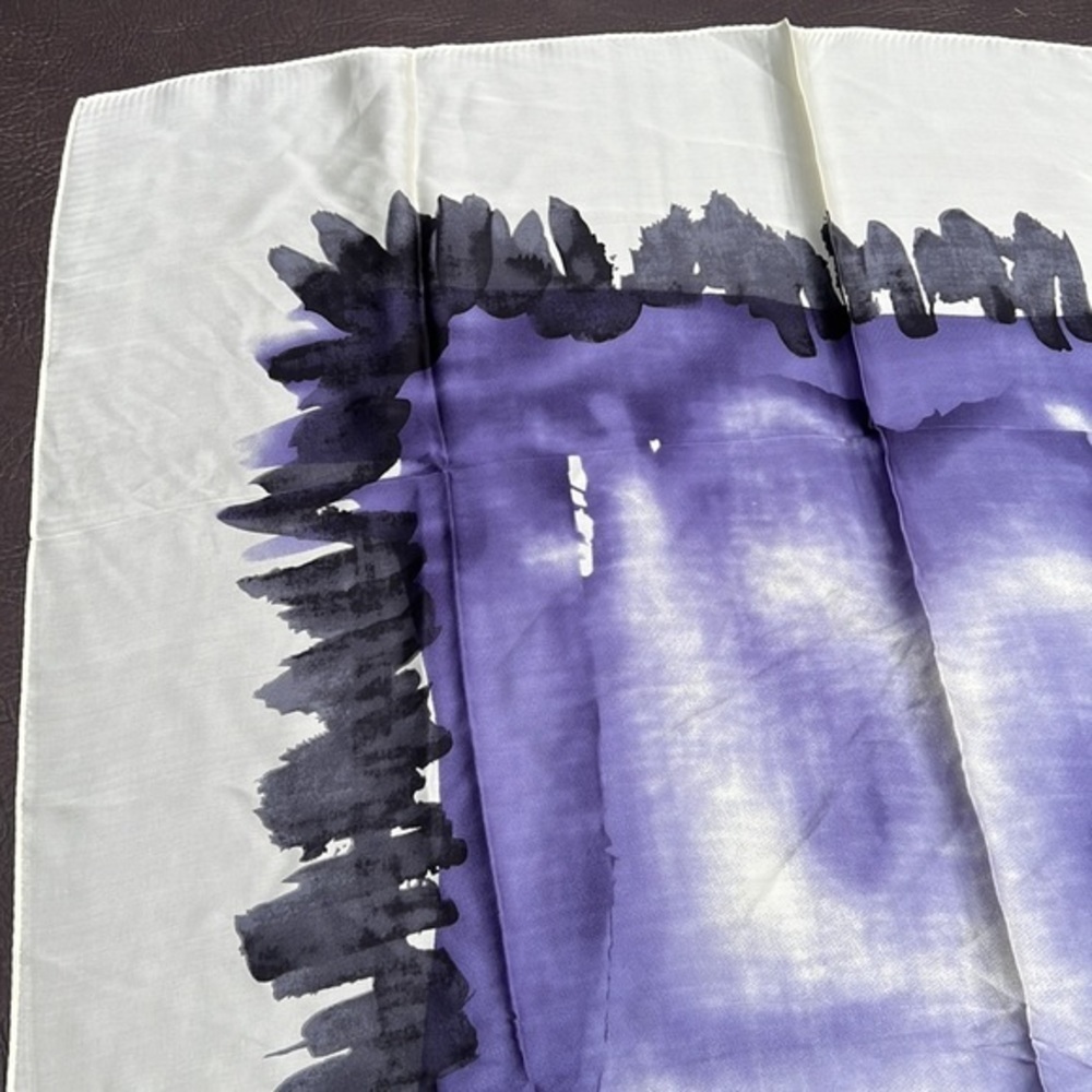 💜🤍🖤Halston silk scarf black purple art 34x34 kerchief - Picture 7 of 11